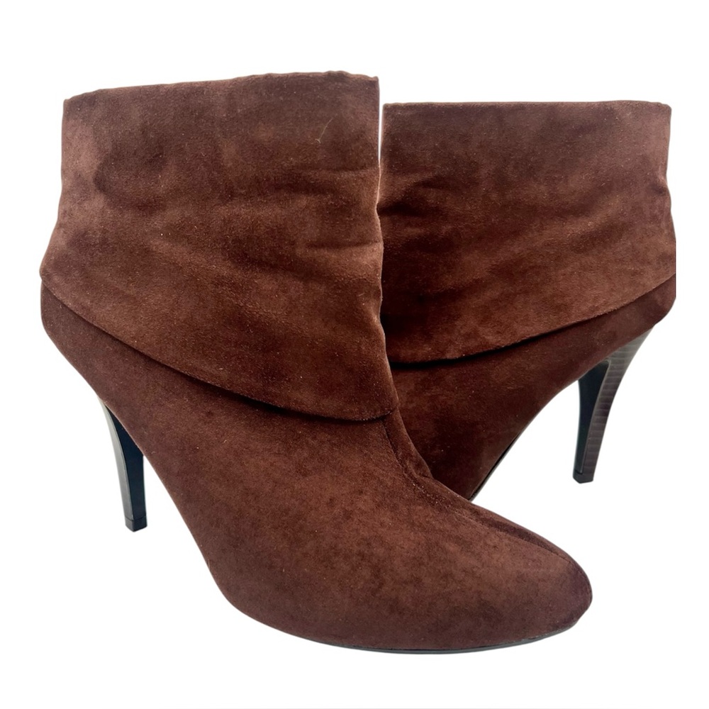 Marc Fisher Vallay Booties Faux Suede Cuffed Ankle Boot Brown Size 8
